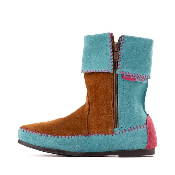 alternate view Womens Minnetonka x Stranger Things Authentic Holly Wheeler Boot - Pink / Turquoise / BrownALT1