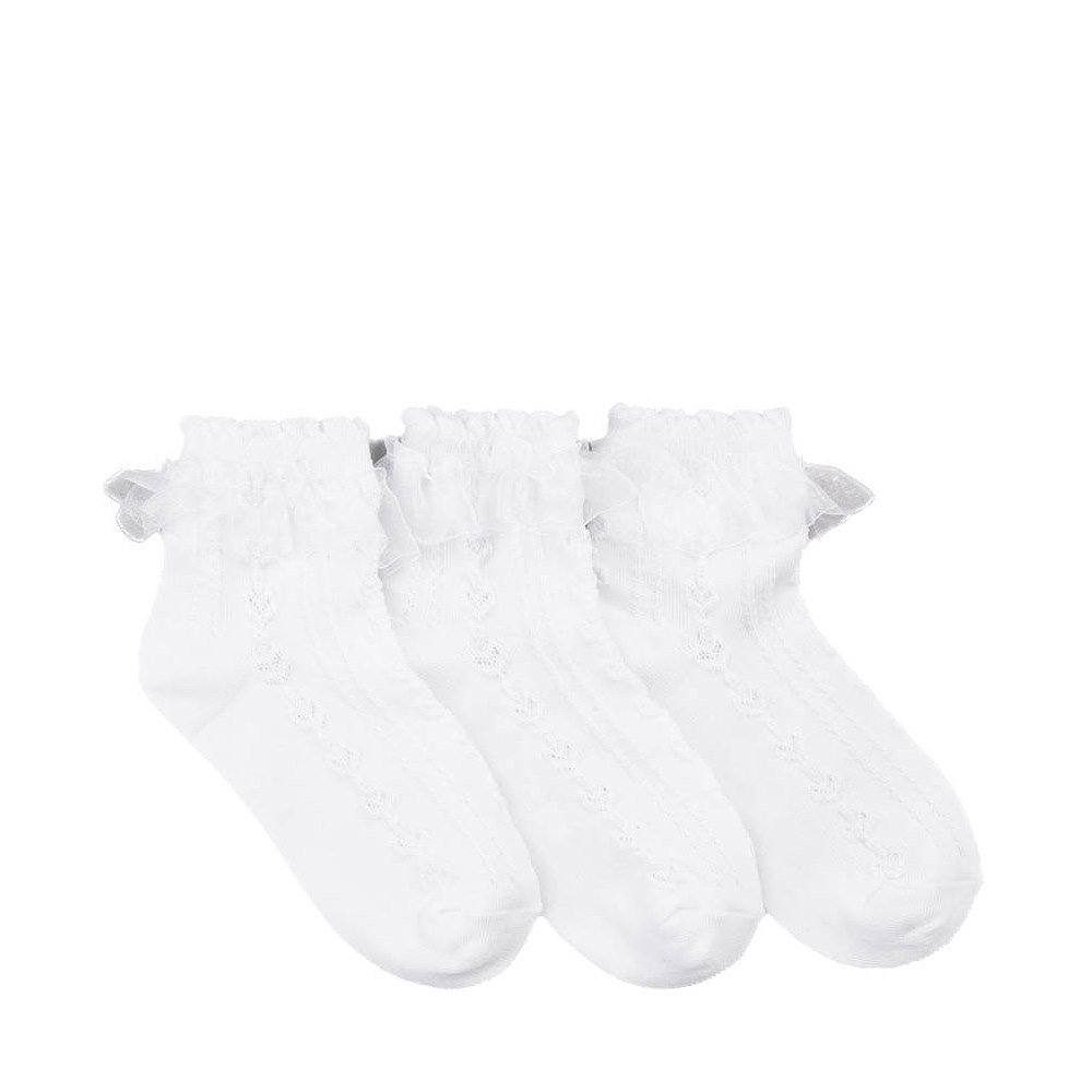 Ruffle Top Heart Quarter Socks 3 Pack - Toddler - White