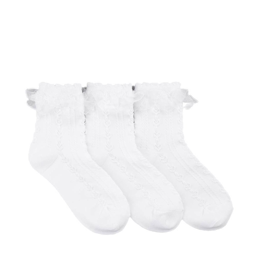 Ruffle Top Heart Quarter Socks 3 Pack - LIttle Kid - White