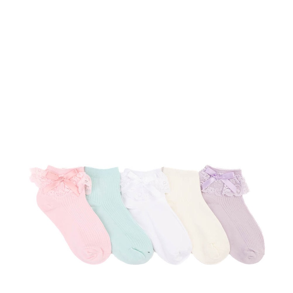 Lacy Bow Ribbed Quarter Socks 5 Pack - Little Kid - Pastel Multicolor