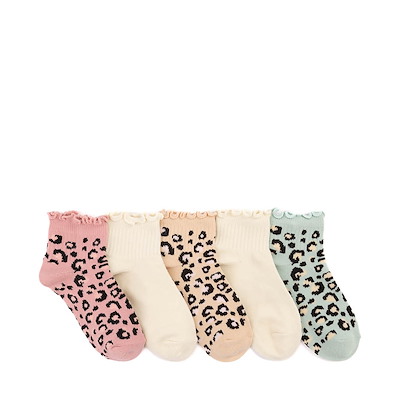 Main view of Leopard Print Lettuce Welt Quarter Socks 5 Pack - Toddler - Multicolor