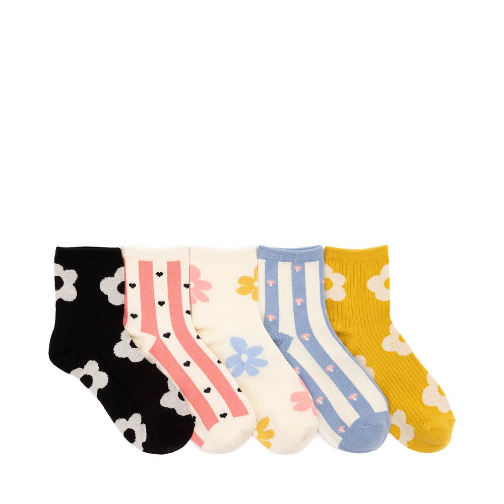 Womens Mod Floral Quarter Socks 5 Pack - Multicolor