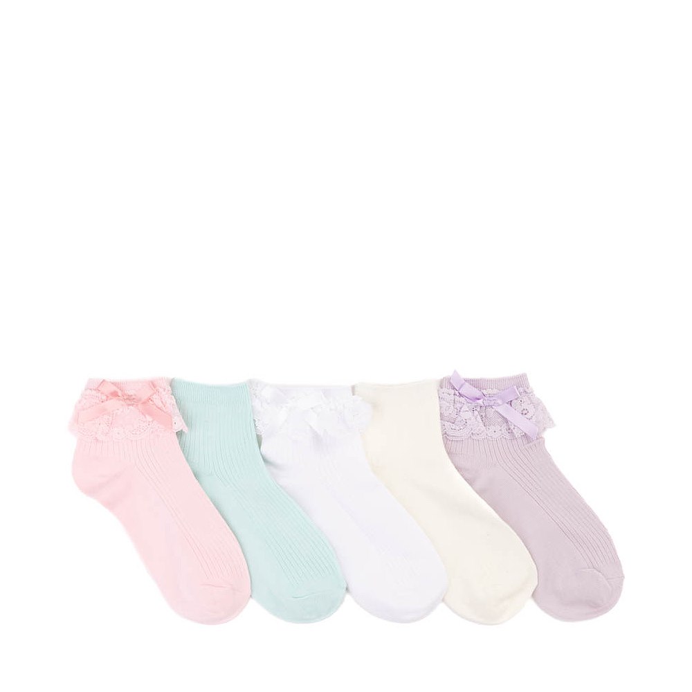 Womens Lacy Bow Ribbed Quarter Socks 5 Pack - Pastel Multicolor