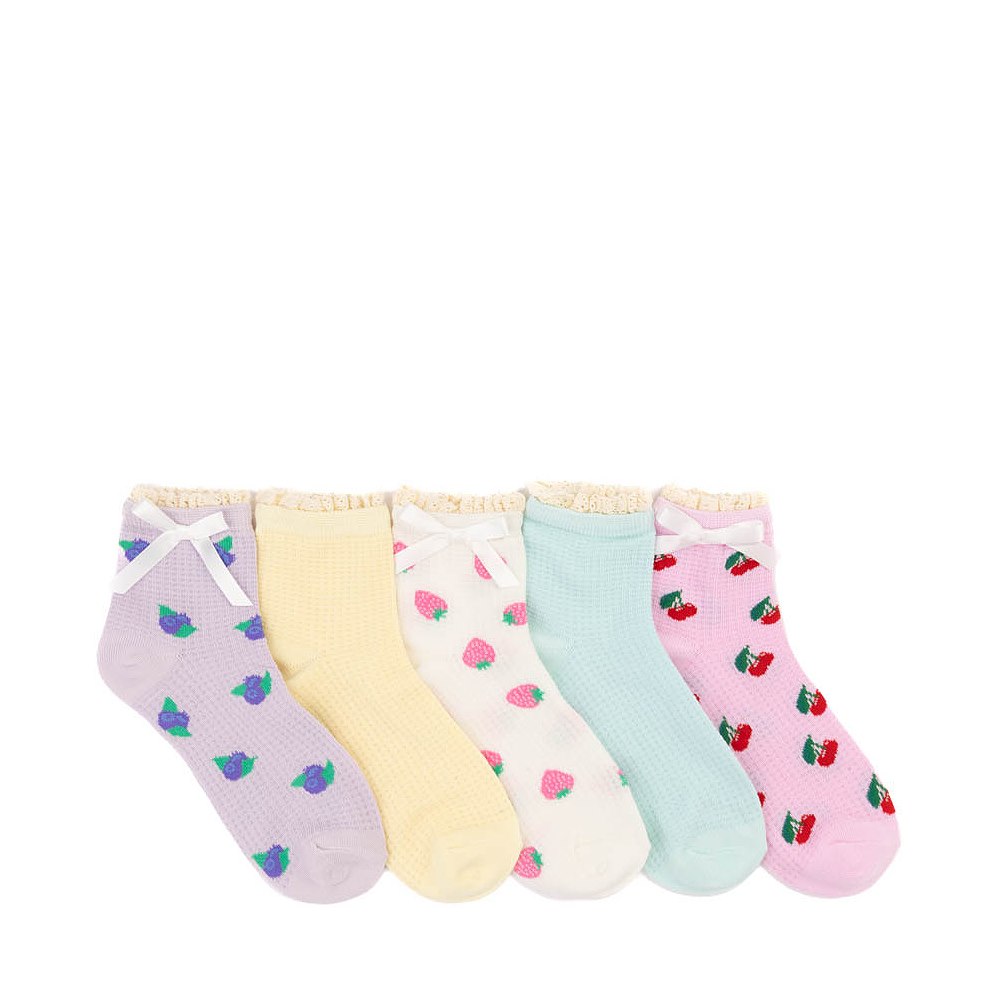 Womens Mixed Fruit Waffle Lace Quarter Socks 5 Pack - Multicolor