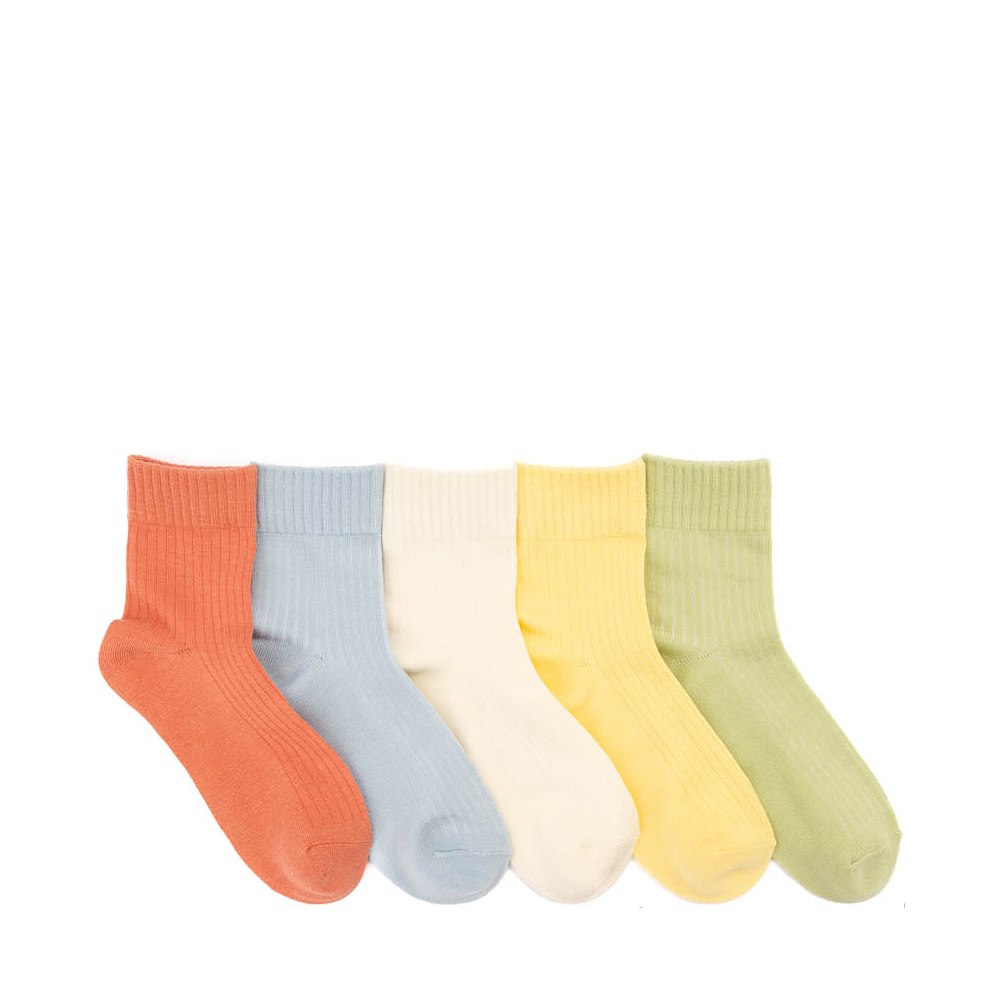 Womens Wide Welt Ribbed Quarter Socks 5 Pack - Multicolor