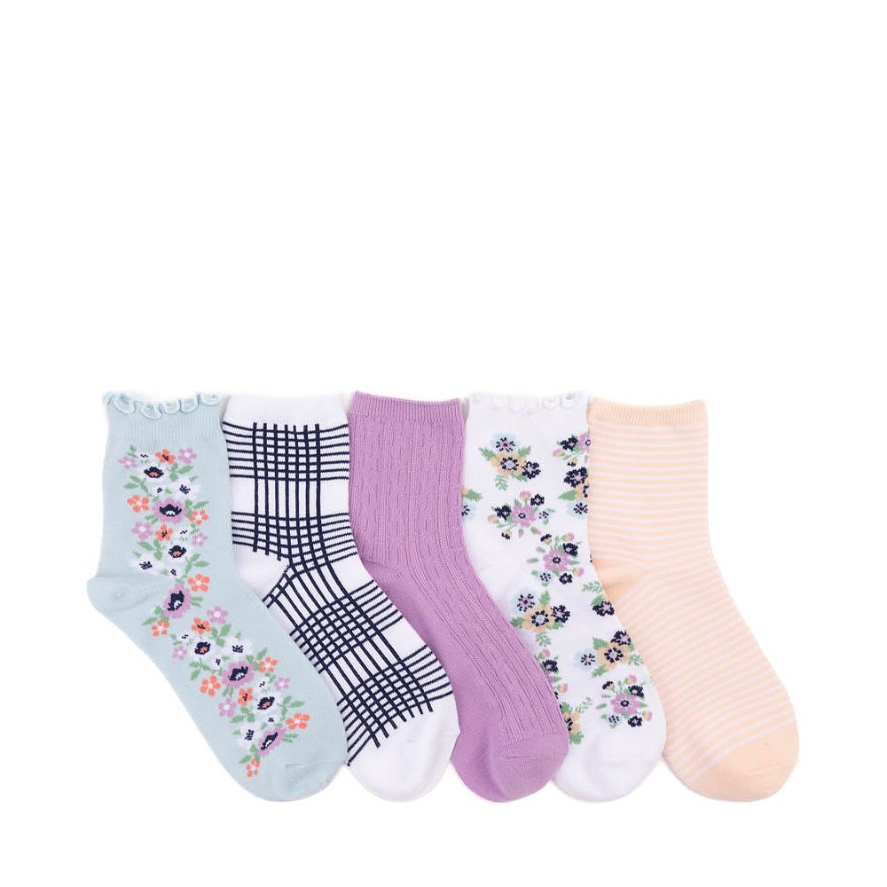 Womens Ditsy Floral Lettuce Welt Quarter Socks 5 Pack - Multicolor