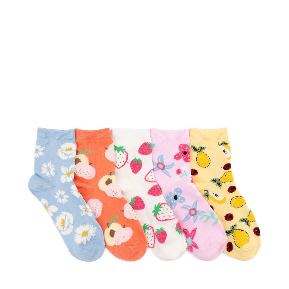 Womens Chenille Fruit & Floral Quarter Socks 5 Pack - Multicolor