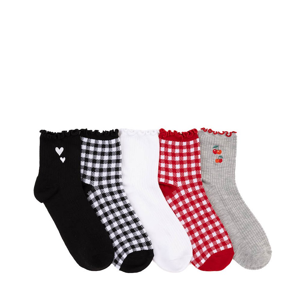 Womens Hearts & Cherries Lettuce Welt Quarter Socks 5 Pack - Multicolor