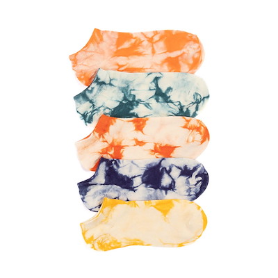 Main view of Womens Vintage Tie-Dye No Show Socks 5 Pack - Multicolor