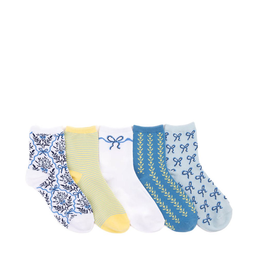 Womens Ditsy Bows Quarter Socks 5 Pack - Multicolor