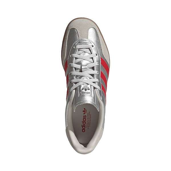 alternate view Womens adidas Gazelle Indoor Athletic Shoe - Silver Metallic / Better Scarlet / Grey OneALT2