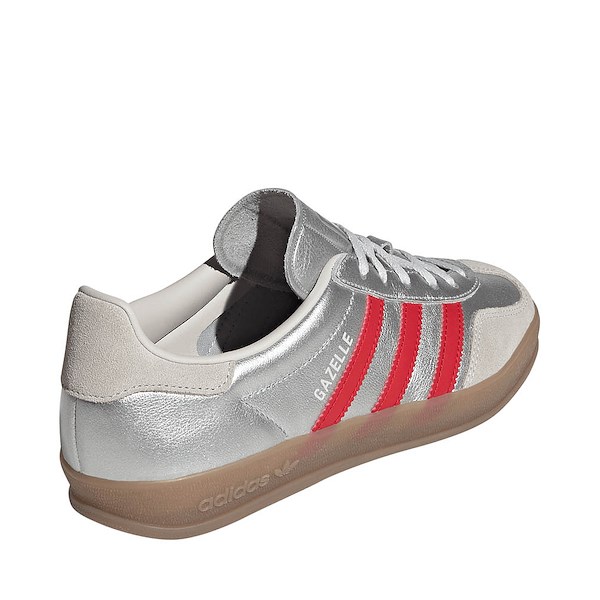 alternate view Womens adidas Gazelle Indoor Athletic Shoe - Silver Metallic / Better Scarlet / Grey OneALT4