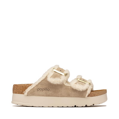 Main view of Womens Papillio by Birkenstock&amp;reg; Arizona Flex Platform Shearling Sandal - Taupe