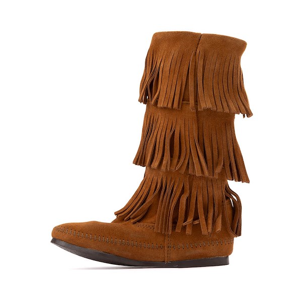 alternate view Womens Minnetonka 3-Layer Fringe Boot - BrownALT1