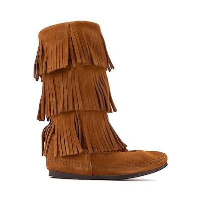 Main view of Womens Minnetonka 3-Layer Fringe Boot - Brown