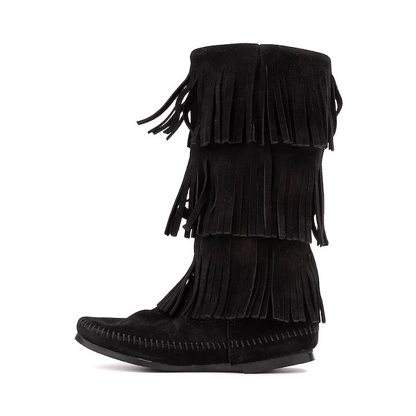 alternate view Womens Minnetonka 3-Layer Fringe Boot - BlackALT1