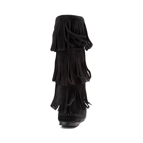 alternate view Womens Minnetonka 3-Layer Fringe Boot - BlackALT4