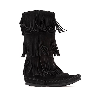 Womens Minnetonka 3-Layer Fringe Boot - Black