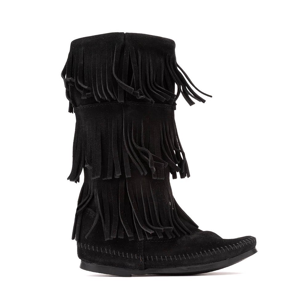 Womens Minnetonka 3-Layer Fringe Boot - Black