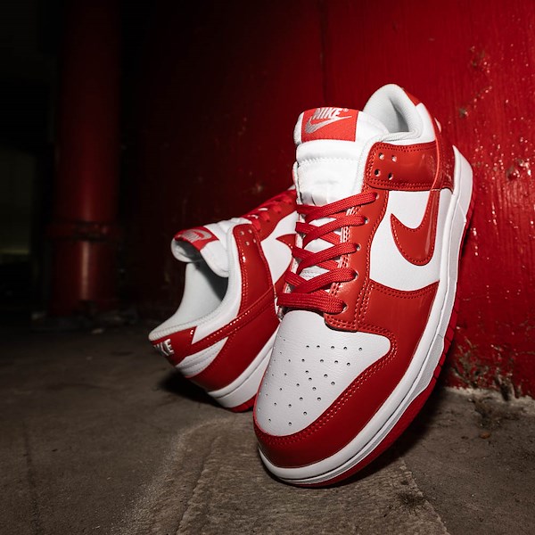 alternate view Womens Nike Dunk Low SE Athletic Shoe - White / University Red / WhiteHERO