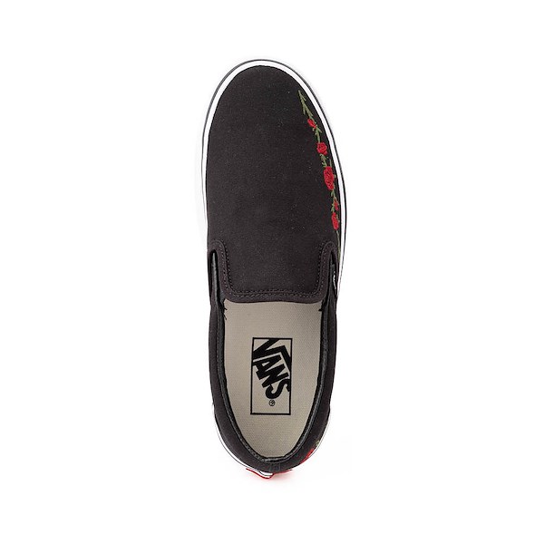 alternate view Vans Classic Slip-On Rose Embroidery Skate Shoe - Black / Red / WhiteALT2