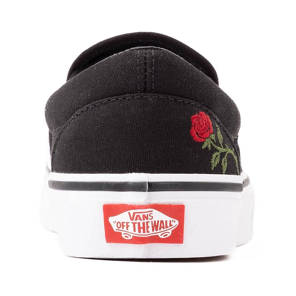alternate view Vans Classic Slip-On Rose Embroidery Skate Shoe - Black / Red / WhiteALT4