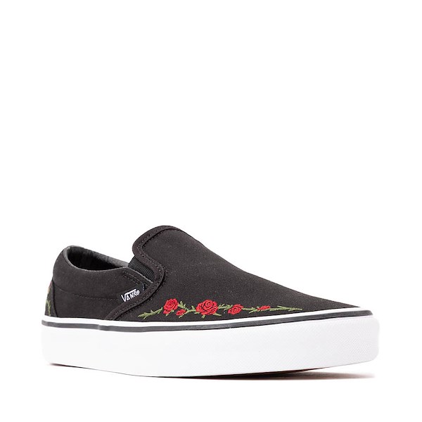 alternate view Vans Classic Slip-On Rose Embroidery Skate Shoe - Black / Red / WhiteALT5