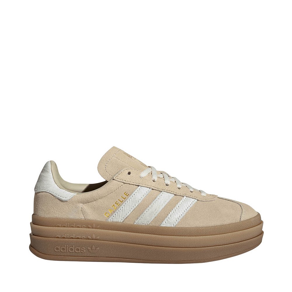 Womens adidas Gazelle Bold Athletic Shoe - Stone Khaki / Cream White / Gold Metallic