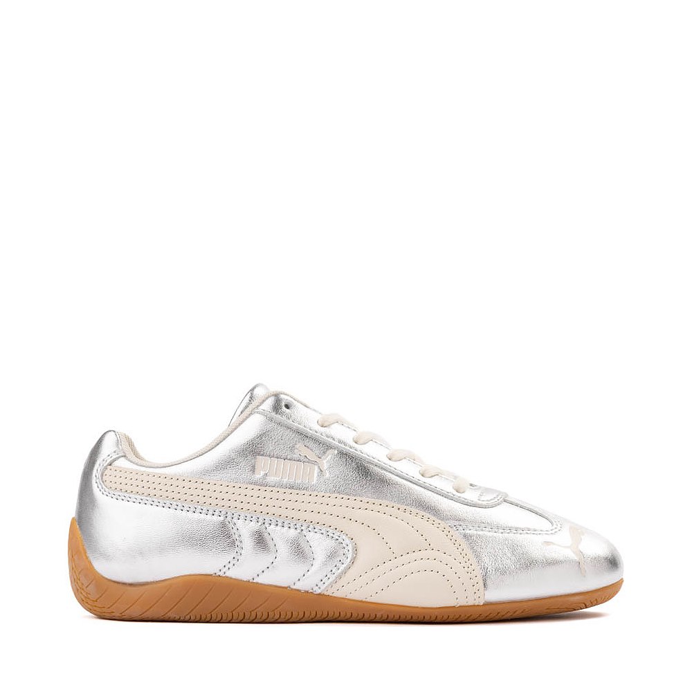 Womens PUMA Speedcat Metallic Athletic Shoe - Silver / Alpine Snow / Gum