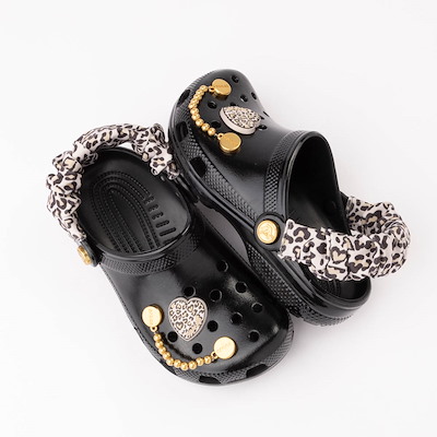 Main view of Crocs Classic High-Shine Leopard Clog - Little Kid / Big Kid - Black