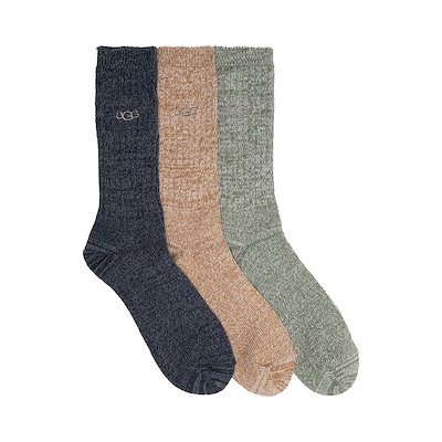 Main view of Mens UGG&reg; Trey Rib Knit Cozy Crew Socks 3-Pack - Tahoe Blue / Chestnut / Green Stone