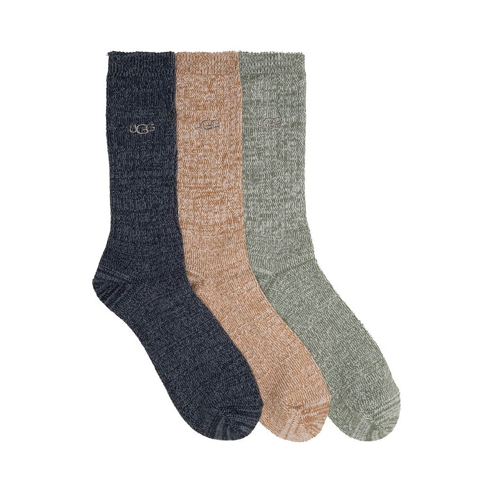 Mens UGG&reg; Trey Rib Knit Cozy Crew Socks 3-Pack - Tahoe Blue / Chestnut / Green Stone