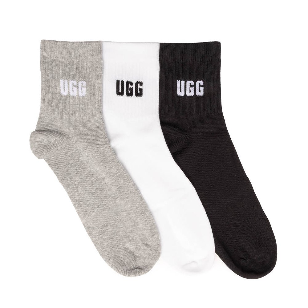 Womens UGG&reg; Quinlin Logo Quarter Sock 3 Pack - Nimbus / Grey Heather / Black
