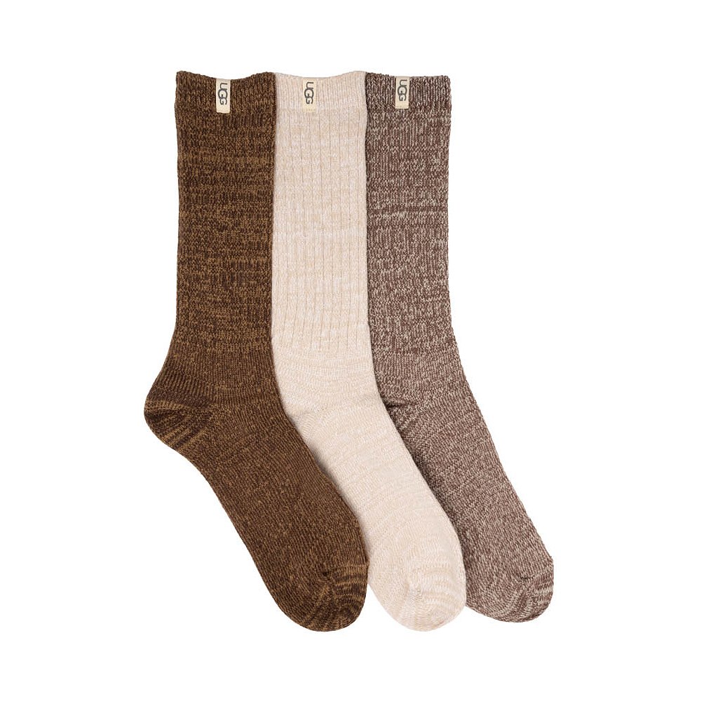 Womens UGG&reg; Rib Knit Slouchy Crew Socks 3 Pack - Burnt Cedar / Moonlight / Coffee Grounds