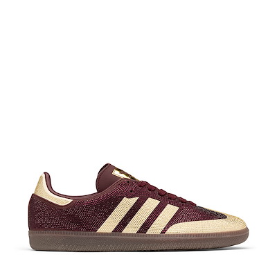 Main view of Womens adidas Samba OG Rhinestone Athletic Shoe - Maroon / Warm Vanilla / Gum 5