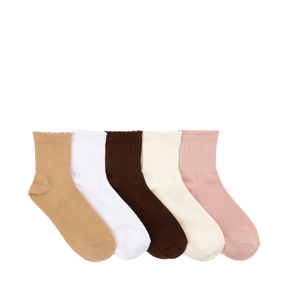 Womens Ribbed Scallop Quarter Socks 5 Pack - Multicolor