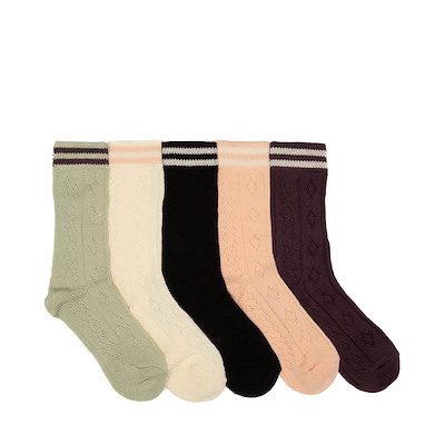 Main view of Womens Varsity Pointelle Crew Socks 5-Pack - Neutrals