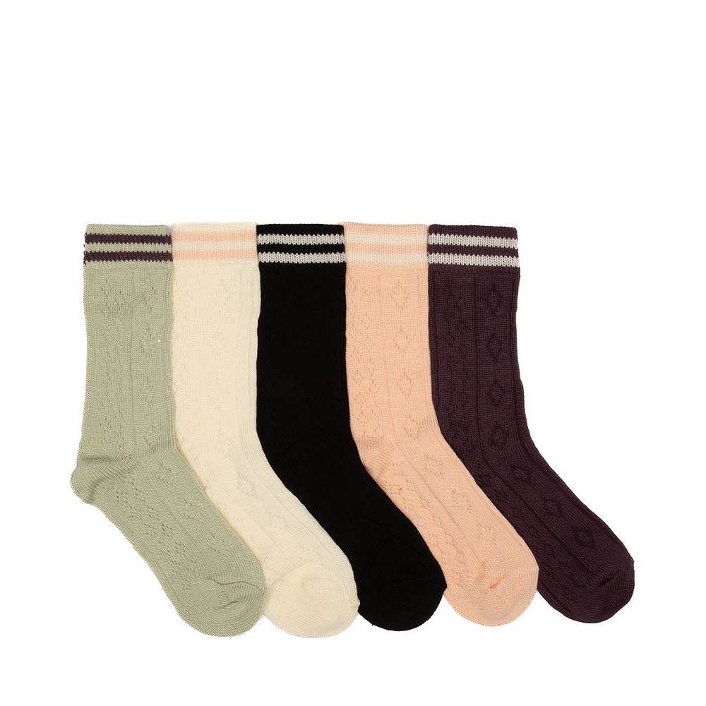 Womens Varsity Pointelle Crew Socks 5-Pack - Neutrals