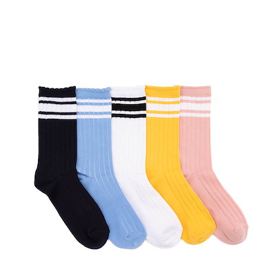 Main view of Womens Ribbed Scallop Varsity Quarter Socks 5 Pack - Multicolor