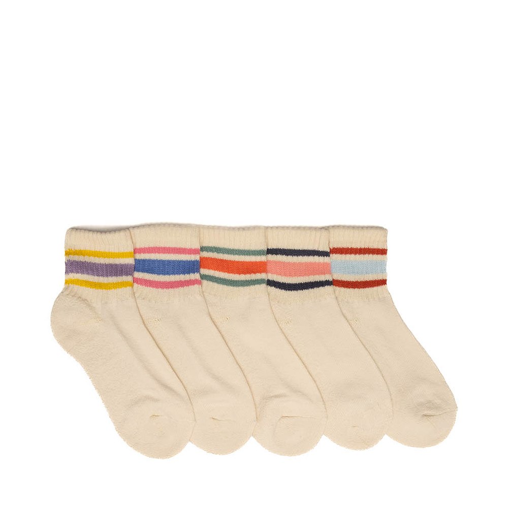 Womens Varsity Stripe Quarter Socks 5-Pack - Cream