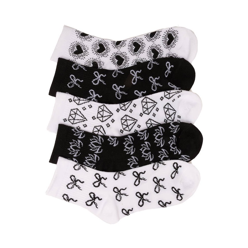 Womens Icon Ribbed Quarter Socks 5-Pack - Black / White