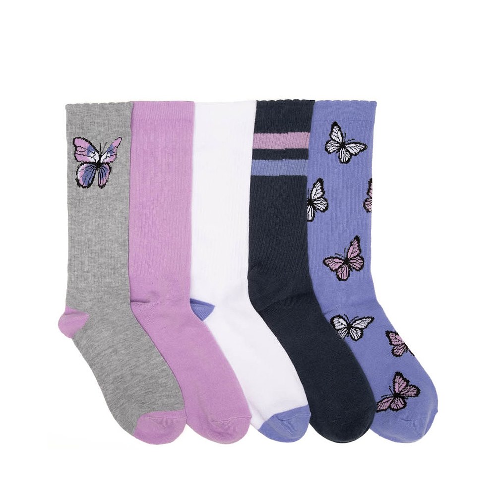 Womens Butterfly Scallop Ribbed Crew Socks 5-Pack - Multicolor