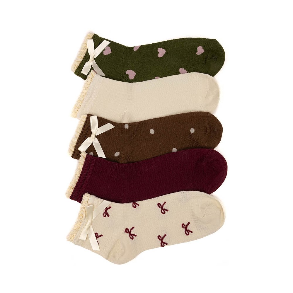 Womens Bow and Heart Quarter Socks 5-Pack - Multicolor