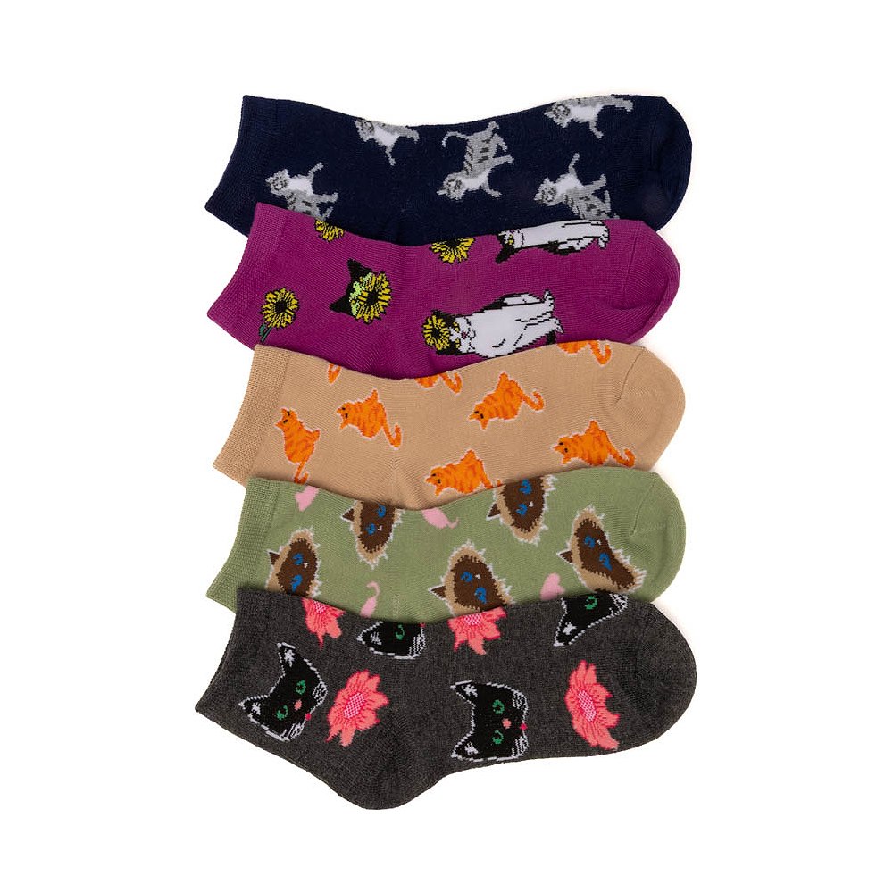 Womens Pretty Kitty Quarter Socks 5-Pack - Multicolor