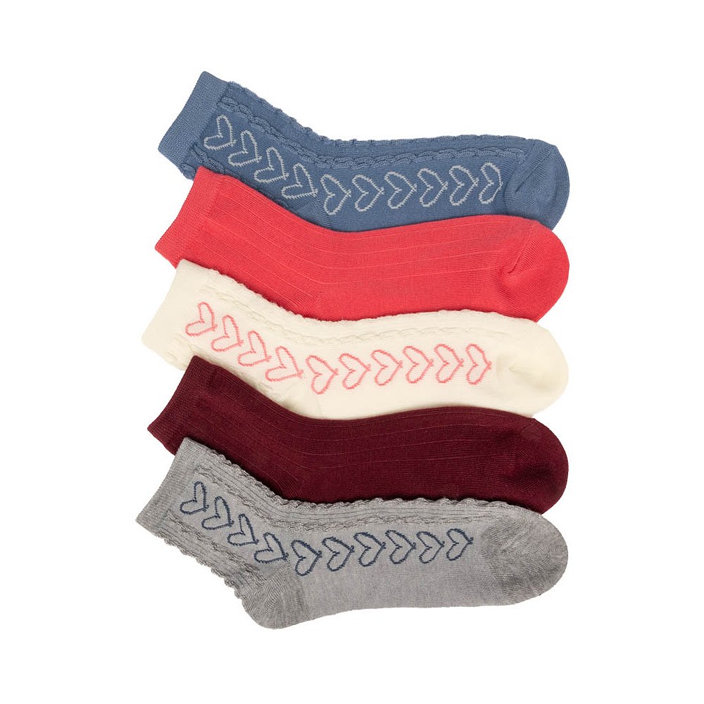 Womens Doodle Hearts Flocked Cable Knit Crew Socks 5-Pack - Multicolor