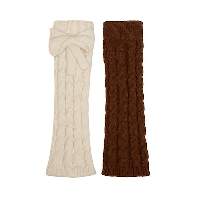 Main view of Womens Cable Knit Bow Leg Warmers 2-Pack - Multicolor