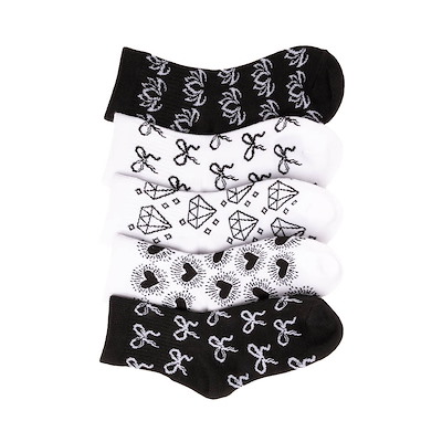 Main view of Icon Ribbed Quarter Socks 5-Pack - Little Kid - Black / White
