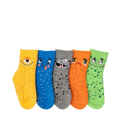 Main view of Monster Face Gripper Quarter Socks 5-Pack - Toddler - Multicolor