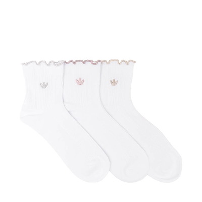 Main view of adidas Originals Ruffle Quarter Socks 3-Pack - White / Magic Mauve / Khaki Three