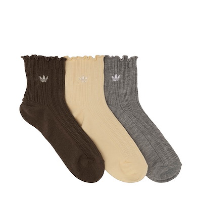 Main view of adidas Originals Ruffle Quarter Socks 3-Pack - Medium Grey Heather / Warm Vanilla / Branch